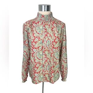 Vintage Cricket Lane High Gathered Collar paisley Print long sleeve blouse sz 14